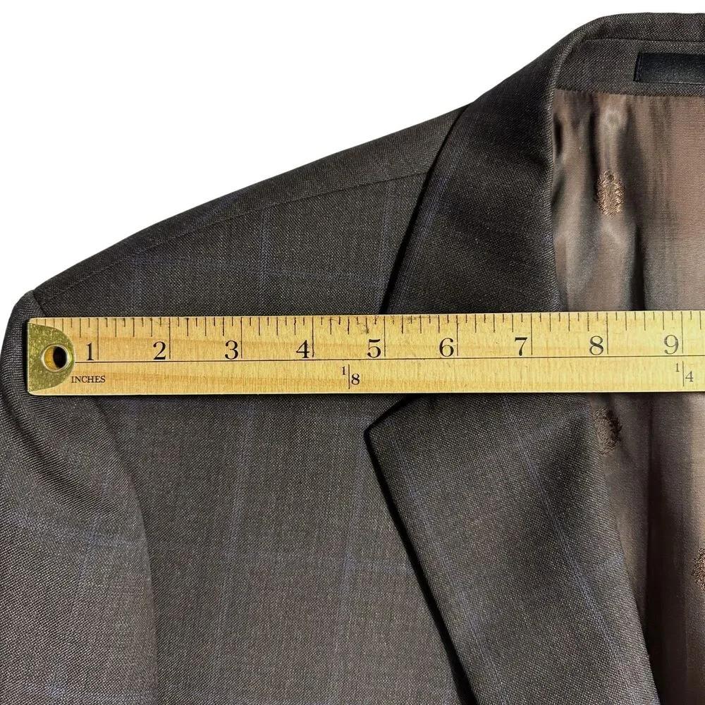 RALPH LAUREN 2 Piece Mens Suit Blazer Jacket 50L Pant 44Wx30L Brown Plaid Wool